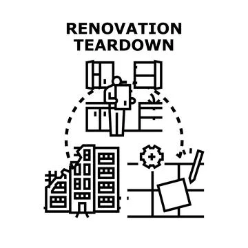 Renovation teardown process planning construction and building improvement Stock Illustration