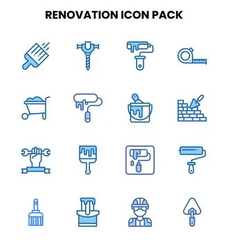 Renovation Two Colour Vector Icons Pack Stock Illustration