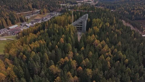 Renovation work on ski jump in Dolomites, Cortina d'Ampezzo, Italy Stock Footage 321600945