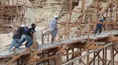 Renovation Work at Step Pyramid in Egypt Stock Footage 911517
