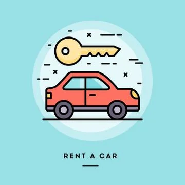 Rent a car, flat design thin line banner Illustrazione stock