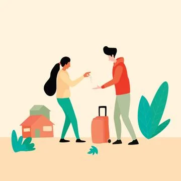 Rent House key handover vector illustration concept Illustrazione stock