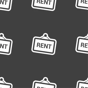 Rent icon sign. Seamless pattern on a gray background. Illustrazione stock