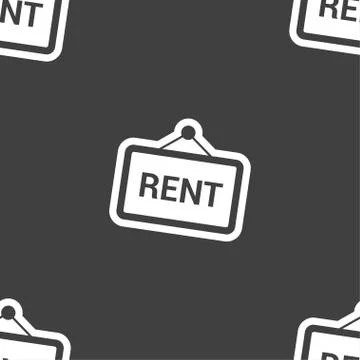 Rent icon sign. Seamless pattern on a gray background. Ilustración de archivo