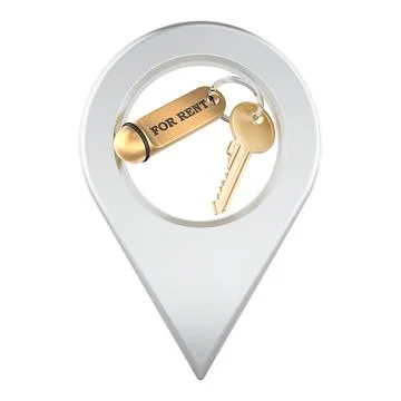 For rent key inside location pin. 3D rendering Stock Illustration