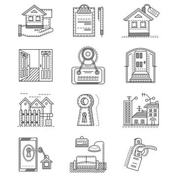 Rent real estate line icons Stock Illustration