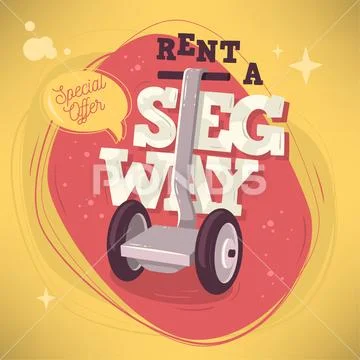 Rent A Segway Promotional Poster Flyer Card Design. Vector Graph Stock Illustration