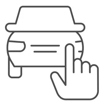 Rent selection or choosing thin line icon. Hand pointer and car, safe driving Stock Illustration