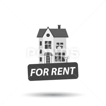 Rent sign with house. Home for rental. Vector illustration in flat