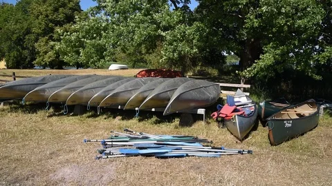 Rental canoes Stock Footage 92115487