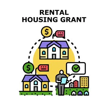 Rental housing grant program providing financial assistance Stock Illustration