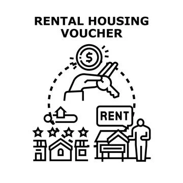 Rental housing voucher program aid concept illustration Stock Illustration