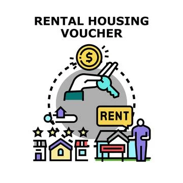 Rental housing voucher program aid concept illustration Stock Illustration