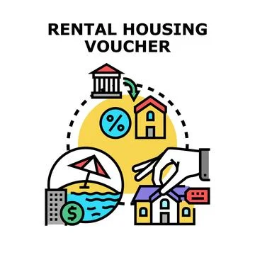 Rental housing voucher program providing financial assistance concept Stock Illustration