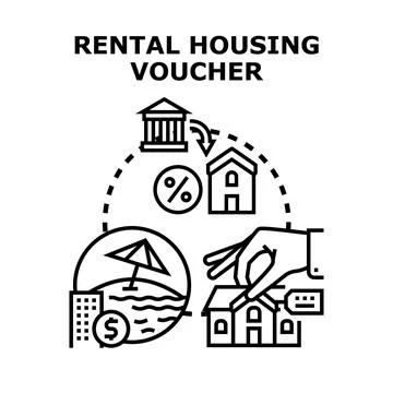 Rental housing voucher program providing financial assistance concept Stockillustratie