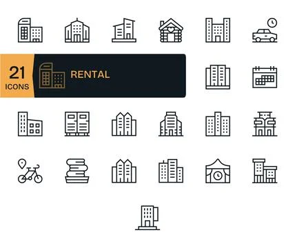 Rental Professional Vector Set with 25 Regular Line Pixel Optimized 256x256.. Stock Illustration