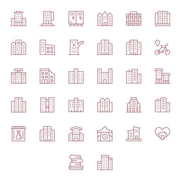 Rental Professional Vector Set with 32 Thin Line Editable High Resolution Ico Stock Illustration