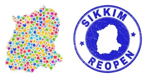 Reopening Sikkim State Map Collage and Grunge Stamp 스톡 일러스트