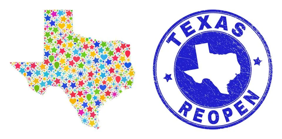 Reopening Texas State Map Collage and Distress Seal イラスト素材