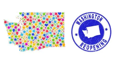 Reopening Washington State Map Collage and Scratched Seal Stock Illustration