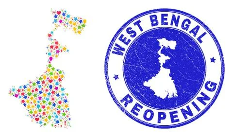 Reopening West Bengal State Map Mosaic and Textured Seal 스톡 일러스트