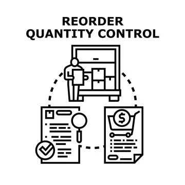 Reorder quantity control planning and inventory management process Stock Illustration