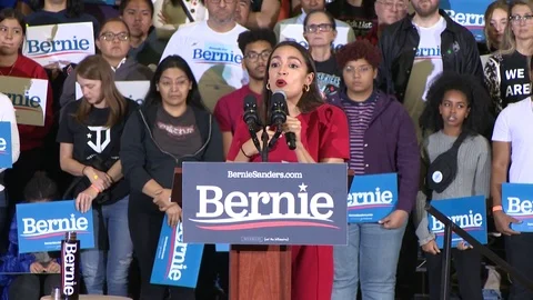 Rep. Alexandria Ocasio-Cortez Speaks at a Bernie Sanders Rally in Las Vegas Stock Footage