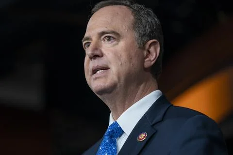 Rep Schiff speaks on Trump transcript from US Capitol, Washington, USA - 25 Sep  스톡 사진