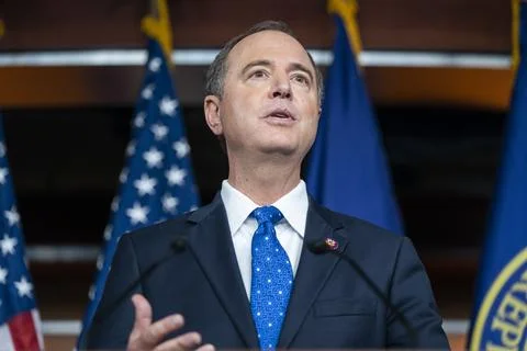 Rep Schiff speaks on Trump transcript from US Capitol, Washington, USA - 25 Sep  스톡 사진