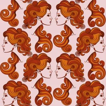 Repaint seamless pattern: woman's profile Stock Illustration