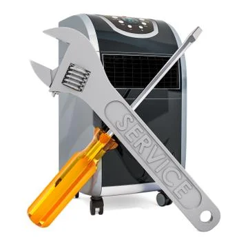 Repair and tech support of portable air conditioners concept, 3D rendering Stock Illustration
