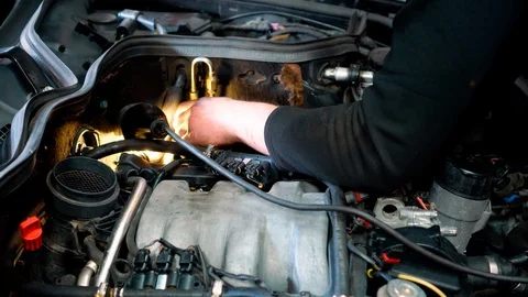 Repair of the automobile engine. Stock Footage 129831329