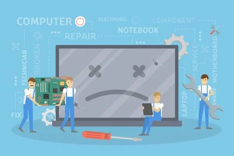 Repair of broken computer. Illustrazione stock