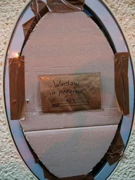 Repair a broken window, Window in progress sign, joke Stock Photos