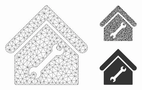 Repair Building Vector Mesh Network Model and Triangle Mosaic Icon Ilustración de archivo