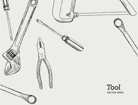 Repair, carpentry and woodwork work tools sketch icons set. Stock Illustration