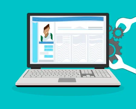 Repair a computer that is damaged by a virus. Vector illustration. Stock Illustration