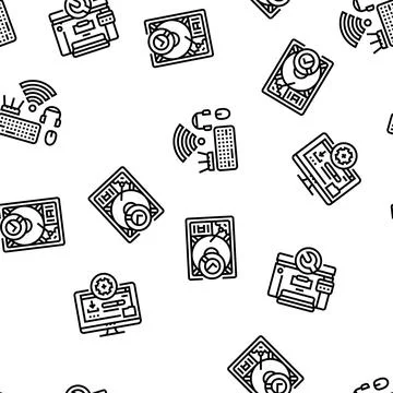 Repair computer pc service vector seamless pattern Illustrazione stock