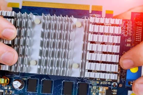 Repair of computer wires, electronic components Computer for bitcoin mining Foto stock