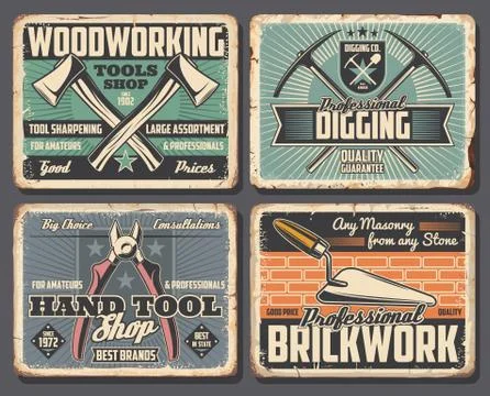 Repair, construction industry work tools posters Stock Illustration