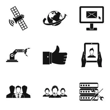 Repair of data center icons set, simple style Stock Illustration
