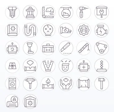Repair Design Vector Icons featuring 32 Display Perfect Thin Line Style Stock Illustration