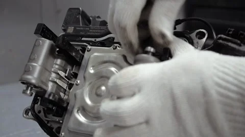 Repair Element of Automatic Car Transmission at Workshop Stock Footage 61177823