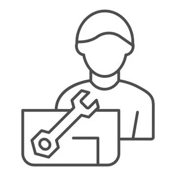 Repair engineer thin line icon. Worker man vector illustration isolated on white Stock Illustration