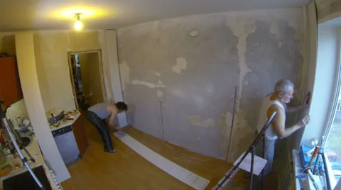 Repair. Facing the wall panels. Stock Footage 35244177