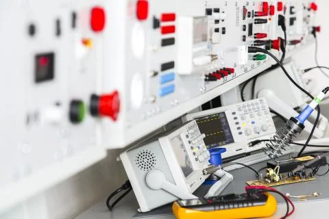 Repair faulty pulse source using an oscilloscope Stock Photos