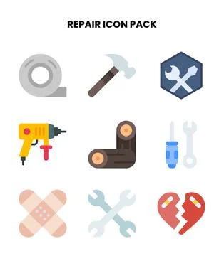 Repair Flat Collection Icons Pack 스톡 일러스트