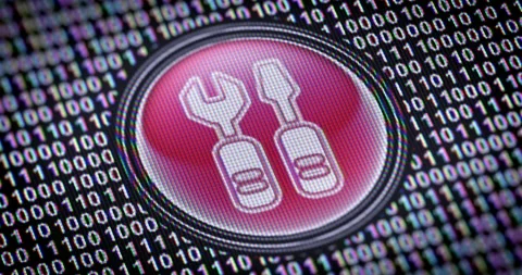 Repair icon. Binary code ( array of bits ) in the screen. Looping footage Stock Footage 111174769