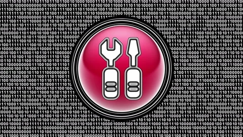 Repair icon. Binary code ( array of bits ) in the screen. Looping footage. Stock Footage 123874633