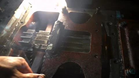 Repair of an old blue tractor Stock Footage 306205463
